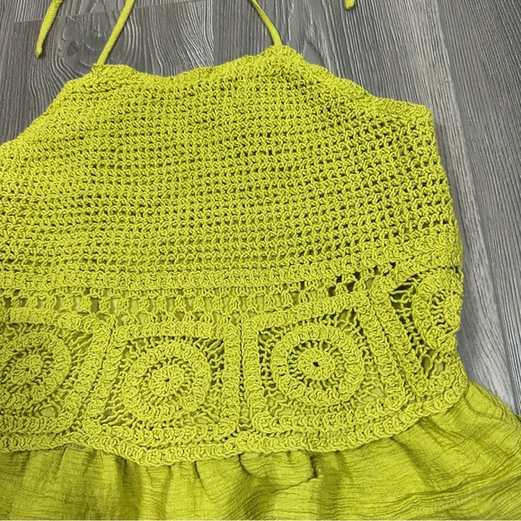 Milk & Honey Chartreuse Knit Halter Top with Ruffle Peplum Summer Vacation - Picture 2 of 6